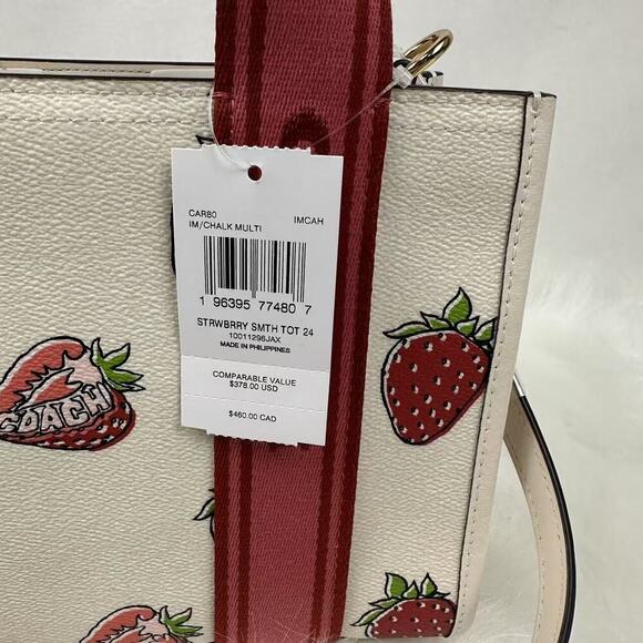 Coach Smith Tote 24 Bag Strawberry Print Crossbody Canvas/Chalk Multi CAR80 NWT - Picture 4 of 9